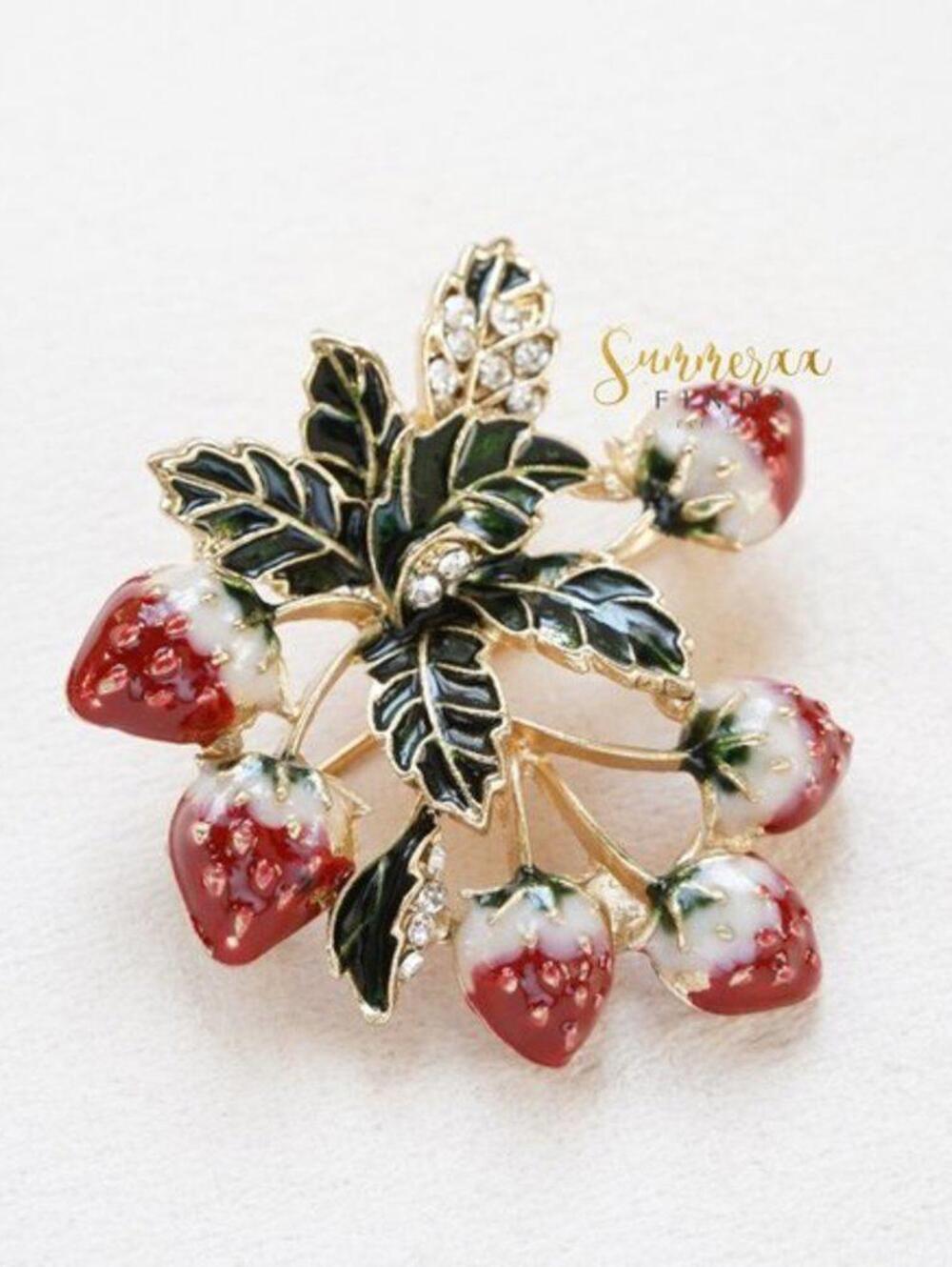 Vintage Style Enameled Strawberry Brooch